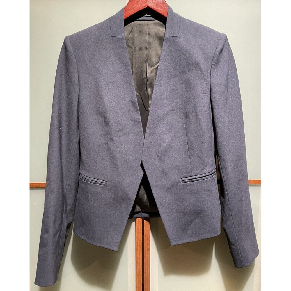 Theory Lanai Womens Stretch Wool Navy Cutaway Blazer Jacket Front Pockets Size 6